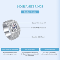 Bague de fiançailles en moissanite 2Ct pour homme en argent sterling 925 avec coupe carrée ronde et brillante