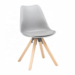 Silla de Comedor Moderna con Carcasa de Plástico, Silla Tulipán Colorida con Patas de Madera de Haya y Asiento Acolchado de PU - Product Image 5