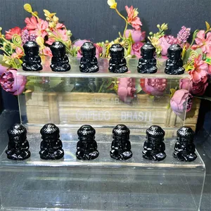 Natural Stone Hand Engraving 3cm Small Size Crystal Product Black Obsidian Buddha Statue For Meditation Decoration