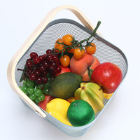 Panier de rangement creux pour la maison, en fer forgé avec poignée en bois, panier à légumes et fruits en maille métallique, résistant