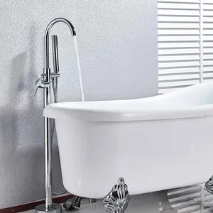 HM New Chrome Polished Boden montierte Badewanne Dusch armaturen Set Freistehende Badezimmer Dusch mischer Wasserhähne mit Hands pray