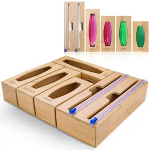 Custom Color Wall Mount 6 9 IN 1 Bamboo Foil Cutter And Plastic Wrap Organizer Bamboo Ziplock Bag Storage Organizer Box