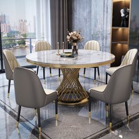 Table à manger en pierre frittée et marbre, avec pieds en métal robustes, et 6 chaises complètes, mobilier pour villa, hôtel, salle à manger privée