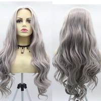 Perruque synthétique 13x4 HD Lace Front résistante à la chaleur, dentelle française, pré-épilée, bonnet ajustable, gris argenté lavande, vente en gros