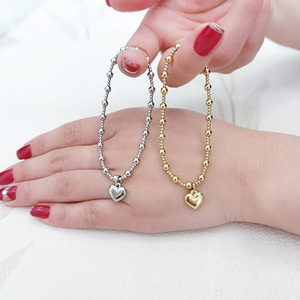 Metal Stainless Steel Waterproof Jewelry Women's Heart-shaped High Quality 18K Gold Yoga Ball <strong>Bead</strong> Stretch <strong>Bracelet</strong> - Product Image 3
