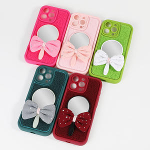 غطاء هاتف بتصميم مرآة وفيونكة لآيفون 17 برو ماكس و16 و15 و14 بلس برو، غطاء خلفي لامع بالماس لحماية الهاتف المحمول - Product Image 1