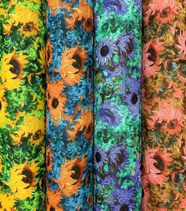 Mới Sơn Dầu Hướng Dương In 95% <span class=keywords><strong>Polyester</strong></span> 5% Spandex Voan Vải Cho Hàng May Mặc Quần Áo Ăn Mặc Trong Kho - Product Image 1