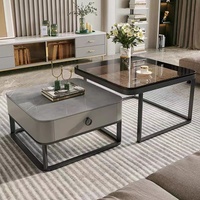 Table basse rectangulaire scandinave moderne avec rangement, en acier inoxydable et verre trempé, durable, marron, meubles pour la maison