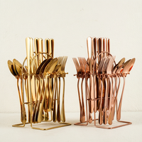 Ensemble de couverts en acier inoxydable de haute qualité, 24 pièces, ensemble de couverts dorés avec boîte, cuillère, fourchette, couteau, cuillère à thé avec support