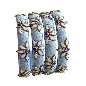 Bracelets ethniques plaqués or avec zircon floral pour femmes, bijoux de mariage en alliage, couleurs rose, bleu, orange, turquoise, marron, argent - Product Image 5