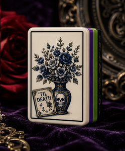 Juego de Mahjong Americano de Porcelana Azul Nocturna de 160 Fichas, Colección Gótica de Halloween con Fichas Grabadas y Rellenas de Color - Product Image 2