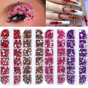 Diamantes de imitación acrílicos de base plana para arte de uñas, joyería de resina, 12 compartimentos, mezcla explosiva de diamantes de imitación para uñas, color sólido plateado, plástico - Product Image 4