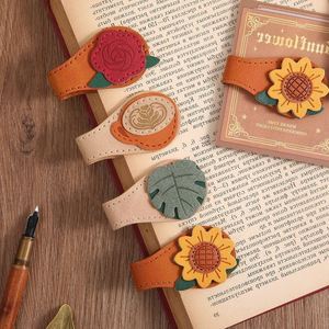 8 Styles Rose Coffee Vintage Magnetic Leather <b>Bookmark</b>, Leather Magnetic <b>Bookmarks</b> Magnetic PU <b>Bookmarks</b> Clip Book Accessories - Product Image 1