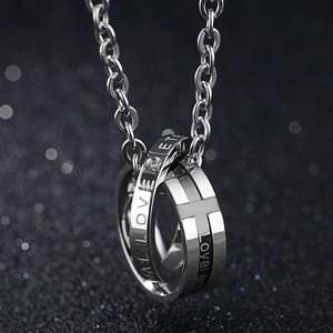 Moda zircone coppie collana in acciaio inossidabile lettera per donna <span class=keywords><strong>uomo</strong></span> cristallo matrimonio doppi <span class=keywords><strong>anelli</strong></span> catena pendente gioielli - Product Image 4
