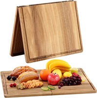 Planche à découper pliable en bois d'acacia avec rainure pour jus, épaisseur 1,5 cm, rectangulaire, extra large, plateau de service, plateau à découper, utilisation en cuisine