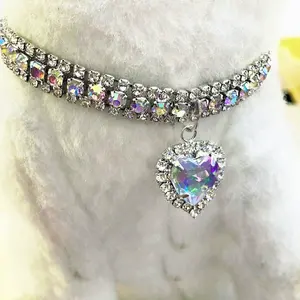 Venta caliente Cross Border Love Water Drop Rhinestone Cat Collar Pet Dog Collar Joyería Piedra preciosa al por mayor - Product Image 6
