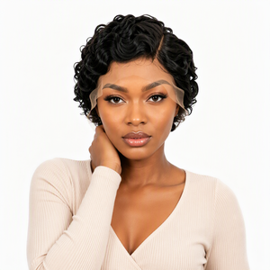 Pelucas Afro Tejidas a Mano para Cabello Corto y Rizado, Pelucas Negras de Cabello Corto, Densidad 150 - Product Image 1