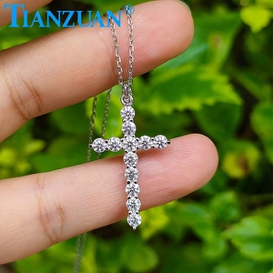 Collar de Plata S925 con <span class=keywords><strong>Colgante</strong></span> de Cruz de Moissanita de 3mm, Joyería Redonda <span class=keywords><strong>Blanca</strong></span> D VVS, Regalo para Compromiso, Boda o Cita - Product Image 5