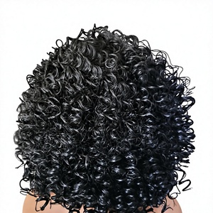 Perruque Remy noire de luxe, courte, bouclée, à franges, haute densité, pour cosplay et usage quotidien - Product Image 1