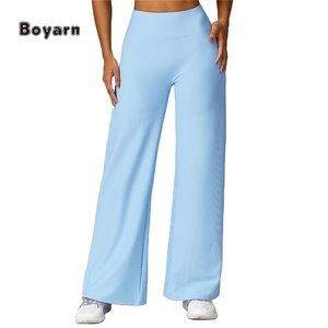 Boyarn Ropa Deportiva Femenina Pantalones de Yoga de pierna ancha Sensación desnuda Elástico Cintura alta Acampanado Sólido Sexy Levantamiento de glúteos Pantalones de entrenamiento - Product Image 1