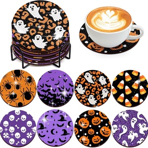 Juego de 8 Posavasos con Diseño de Leopardo y Diamantes de Imitación para <span class=keywords><strong>Halloween</strong></span>, Multicolor, con Motivos de <span class=keywords><strong>Araña</strong></span>, Murciélago, Calabaza y Calavera - Product Image 1