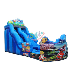 Tobogán de agua de tiburón de piscina pequeña inflable superventas Tobogán de agua inflable comercial <span class=keywords><strong>con</strong></span> piscina - Product Image 1