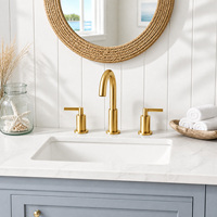 Mitigeur de lavabo contemporain à double poignée, 3 trous, à poser sur le comptoir, en acier inoxydable, avec cartouche céramique, eau chaude et froide