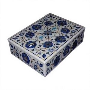 Natural Polished Gemstone Inlay <b>Box</b> Mother Pearl Floral Artisan Modern Look Handmade Durable Jewelry Storage Gift Items - Product Image 1