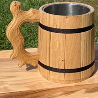 Nouveau Style Vintage médiéval en bois baril Double paroi café bière tasses en acier inoxydable Logo personnalisé tankards en bois