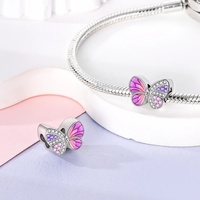 Pendentif breloque rose en argent 925 MULA pour femmes, plaqué rhodium avec zircon, compatible avec bracelet à breloques original, bijoux DIY pour enfants