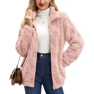 Women's Fuzzy Sherpa Full Zip Teddy Coat Fur Thick Warm Pile Fleece Outwear Pockets Fuzzy Teddy Outfits Fleece Jacket