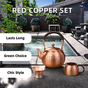 Bouilloire Energinox 1,5 L en cuivre rouge 99,98 %, ensemble de tasses, solide, martelée, compatible avec les plaques de cuisson, poignée en spirale, écologique, traditionnelle, température - Product Image 2