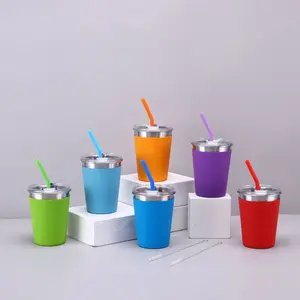 Tasses à boire en acier inoxydable avec paille en silicone pour enfants et tout-petits enfants Logo personnalisé 12oz Tasses minimalistes BSCI