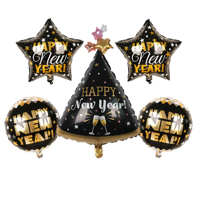 Yeni yıl partisi şapka alüminyum filmi balon seti mutlu yeni yıl partisi tema kapalı ve açık sahne dekorasyon balonu <span class=keywords><strong>malzemeleri</strong></span>