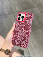 Coque de téléphone en TPU rose à dentelle florale, finition brillante, antichoc, anti-traces de doigts, protection de l'objectif pour 17/16/15/14 Pro Max