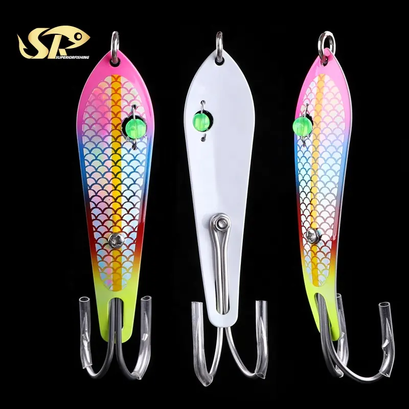 Superiorfishing moving eyes spoons lures Drone Spoon 3" Double Hook Stainless steel bait fishing trolling lure N6EY02
