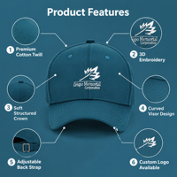 Gorra de Béisbol Personalizada OEM de 6 Paneles, de Sarga de Algodón, con Bordado 3D de Hoja Blanca, Visera Curva Ajustable, Unisex, para Adultos, Gorra Corporativa