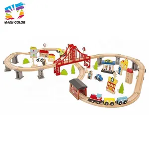 Pronto para enviar ferrovia de brinquedo pré-escolar, conjunto de trem de madeira para crianças w04c073
