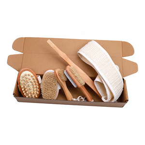 Paling Laris Set mandi Lima potong Modern pegangan panjang sikat kayu sisir bulu babi hutan perawatan tubuh pengelupasan mendalam - Product Image 4