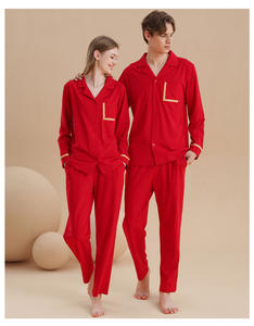 Pijama <span class=keywords><strong>de</strong></span> manga larga para hombre y mujer, ropa <span class=keywords><strong>de</strong></span> dormir <span class=keywords><strong>de</strong></span> punto <span class=keywords><strong>de</strong></span> algodón y LICRA <span class=keywords><strong>de</strong></span> color sólido con costura simple a la moda - Product Image 4