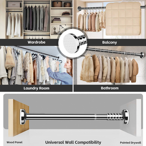 Aroddy 0.7-1.2m ống màu đen quần áo móc áo 1 inch đường kính plegable Tủ 25mm giá ray thanh treo tủ quần áo phần cứng - Product Image 4