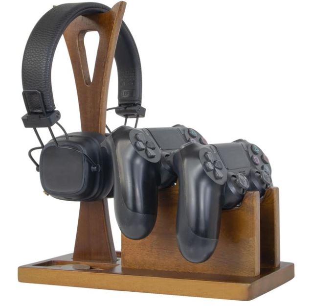 Custom Gamer Gift for Men Teenage Boy Solid Wood Controller Organizer with Headphone Holder & Game Controller Stand