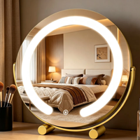 Miroir de maquillage moderne à LED intelligent personnalisé, rotatif, avec commande tactile, en verre HD, luminosité réglable pour la maison et la chambre