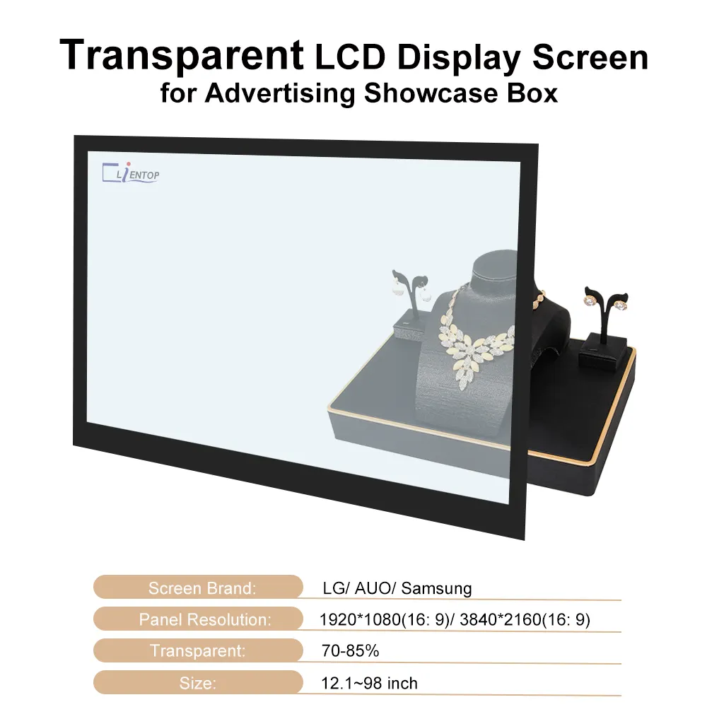 Clientop 10.4 "12.1" 15 "17" 19 "~ 86" FHD 1080P 4K 16:9 4:3 şeffaf LCD reklam için