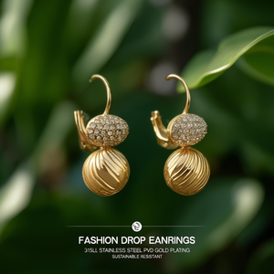 Boucles d'oreilles pendantes tendance pour femmes, en acier inoxydable 316L, plaqué or PVD, avec cristaux et strass, durables et résistantes - Product Image 3