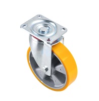 Roda Caster Baja Aluminium Poliuretan 6204 Bantalan Bola Ganda Tugas Berat Putar 200X50mm Gaya Eropa Warna Kuning Beban 600kg