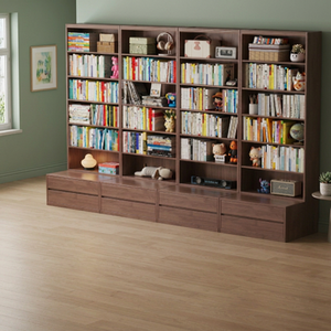 Librería moderna de madera con múltiples estantes y cajones de almacenamiento para el hogar, la oficina y la sala de estar. - Product Image 3