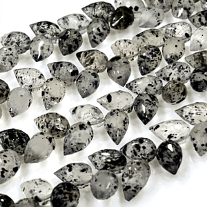 Perles en pierre de quartz noir facetté en forme de goutte d'eau, certifiées CNAS, de 8 pouces, de la marque Alif International, en gros, 7x9/7x10mm - Product Image 1