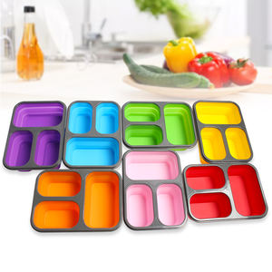 Recipientes de armazenamento de alimentos reutilizáveis ecológicos, lancheira de silicone de qualidade alimentar dobrável para crianças, nova caixa de almoço com garfo - Product Image 5