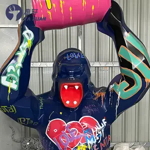 New Design Customized Indoor And Outdoor Decoration Hand Drawn Graffiti Gorilla Animal Glass Fiber Sculpture